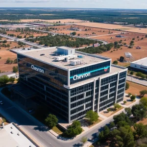 Chevron headquarters building in Texas landscape