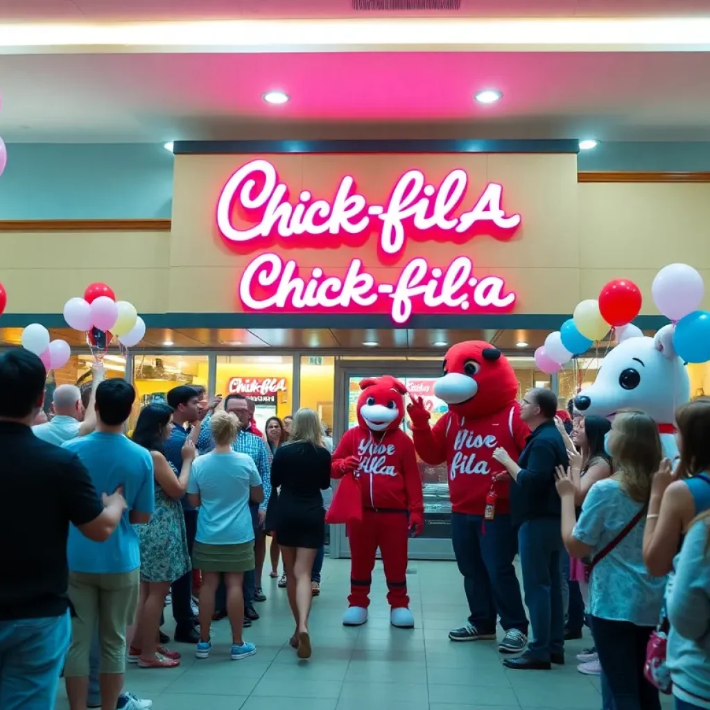 Celebration at the grand opening of Chick-fil-A in Costa Mesa