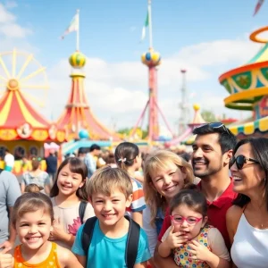 Families enjoying a day at Disneyland with attractions in the background
