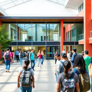 Diverse students in a modern classroom setting in California
