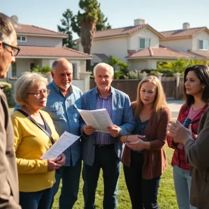 Homeowners discussing insurance challenges related to wildfires