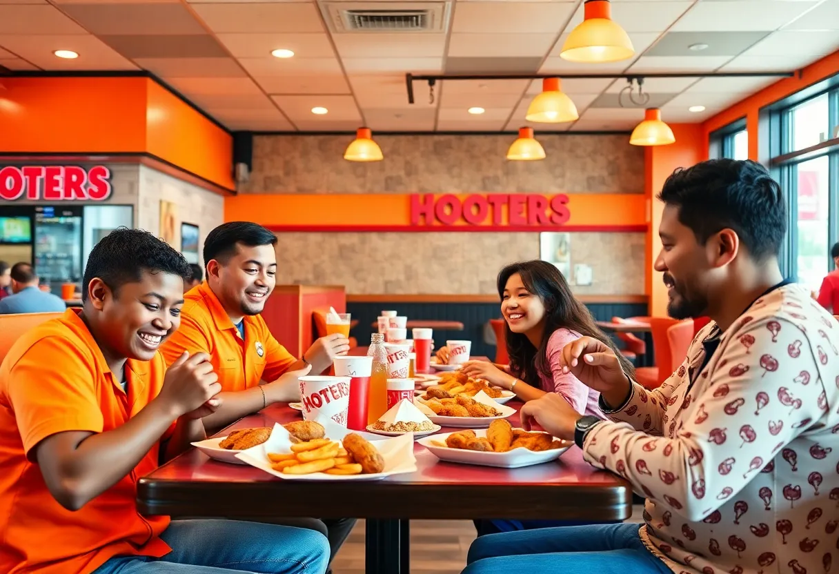 Interior of a Hooters restaurant with diners enjoying their meals
