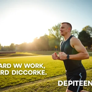 An athlete training in a park with motivational setting
