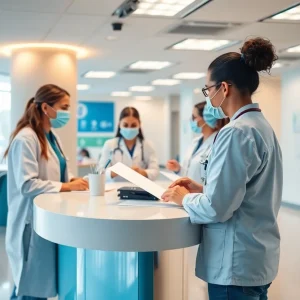 Busy healthcare service desk at Kaiser Permanente