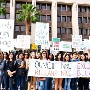 Students rallying for higher education funding in Long Beach