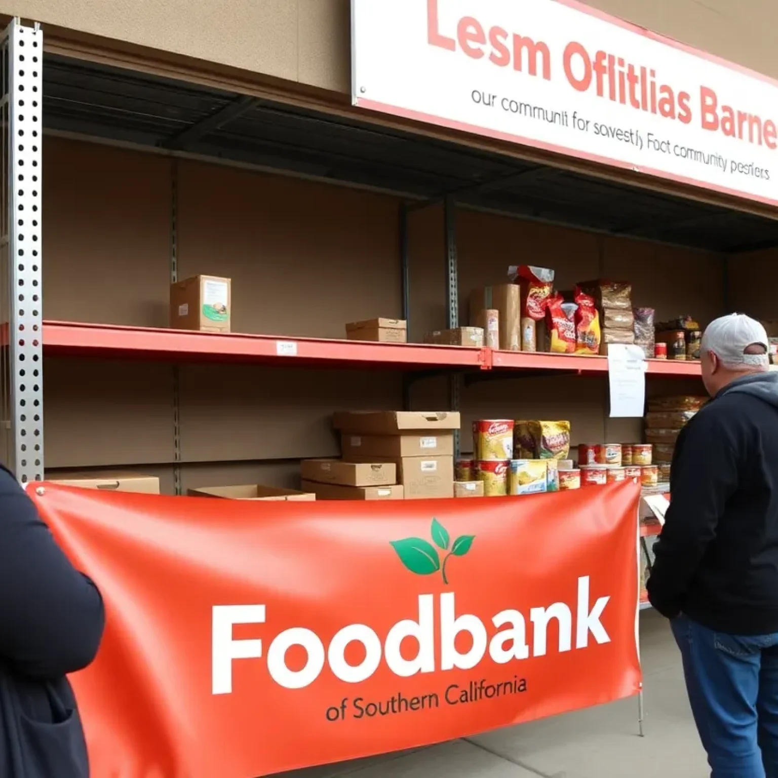 Residents concerned outside a food bank with empty shelves in Long Beach