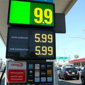 Gas station with rising prices in Los Angeles