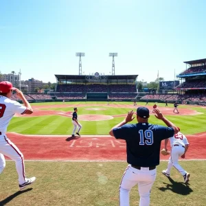 San Diego State baseball players competing against Air Force