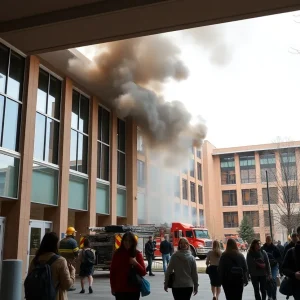 Firefighters responding to a smoke scare at SDSU's Love Library