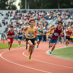 San Diego State University athletes competing in a track event.