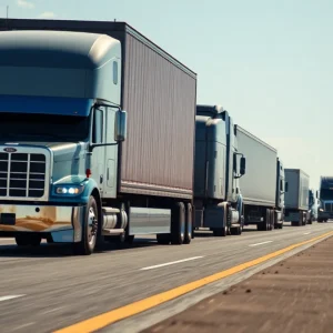 Self-driving heavy-duty trucks navigating a California highway