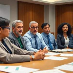 Diverse group of state officials in a meeting about public health funding
