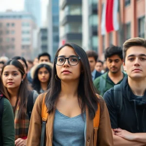 Students expressing concern about visa issues on campus.