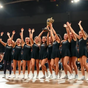 Tigard High School Tigerettes celebrating their victory at USA Dance Nationals