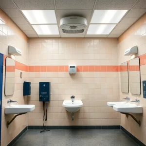 High-tech vape detector installed in a high school restroom