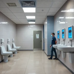 Vape-sensing detectors installed in a school restroom