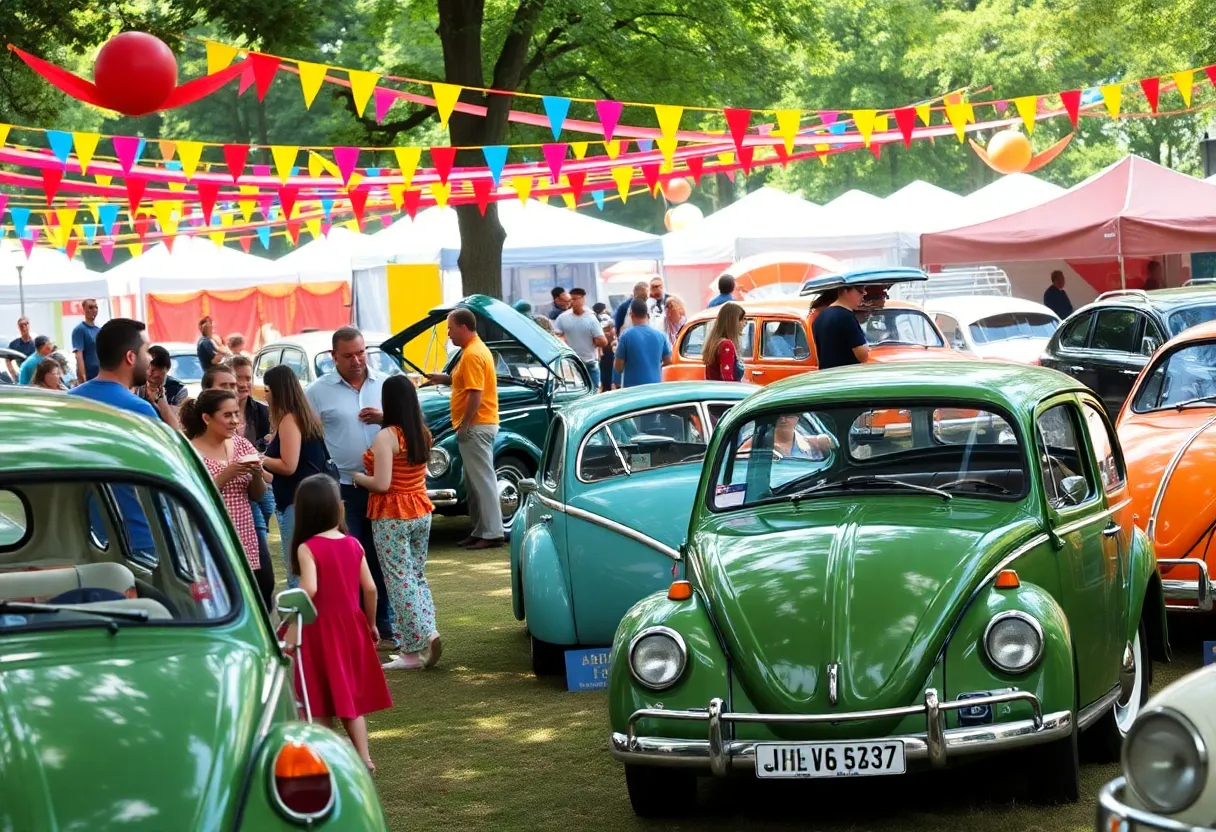 Family enjoying the Air Cooled Mardi Gras Picnic with Volkswagen vehicles