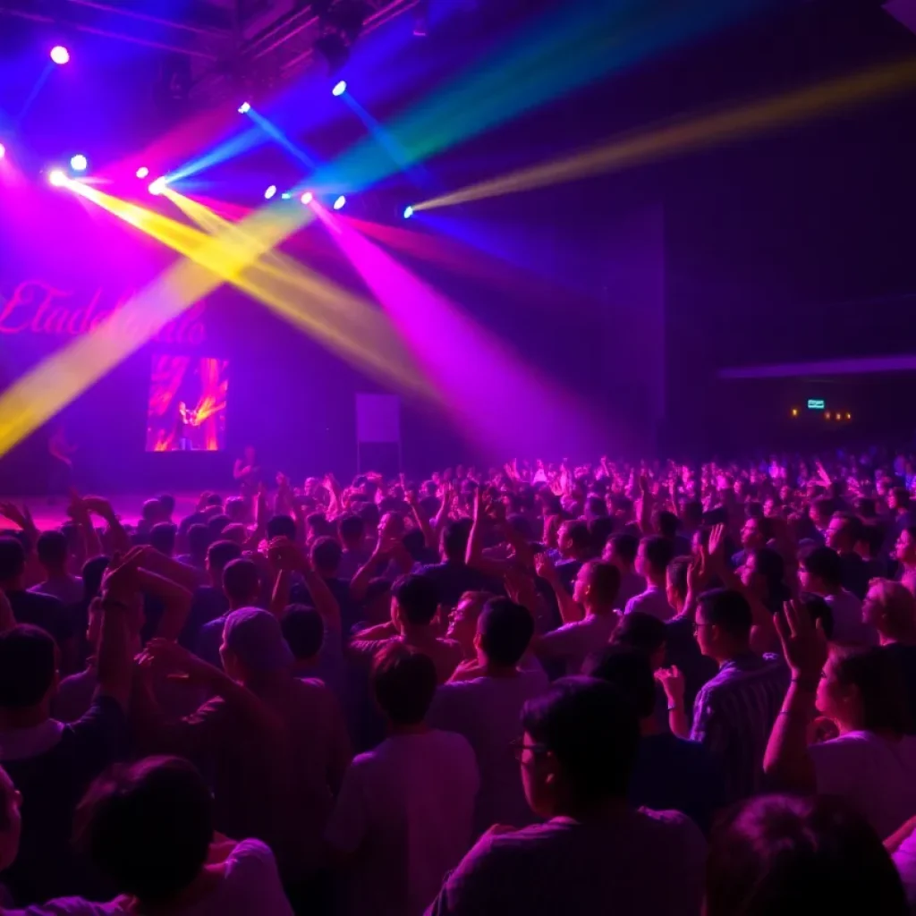 Aminé performing live at a concert with fans enjoying the music.