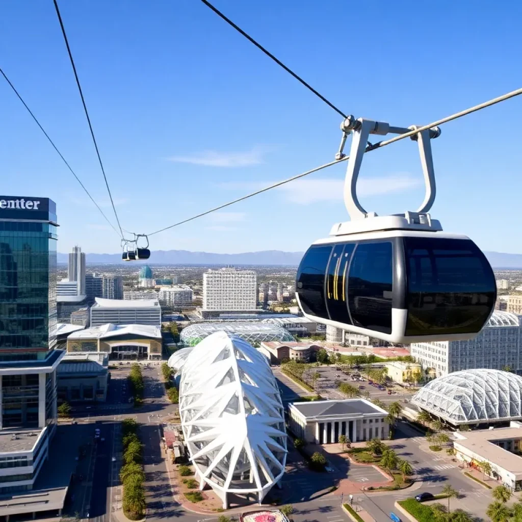 Concept art of an aerial gondola system in Anaheim