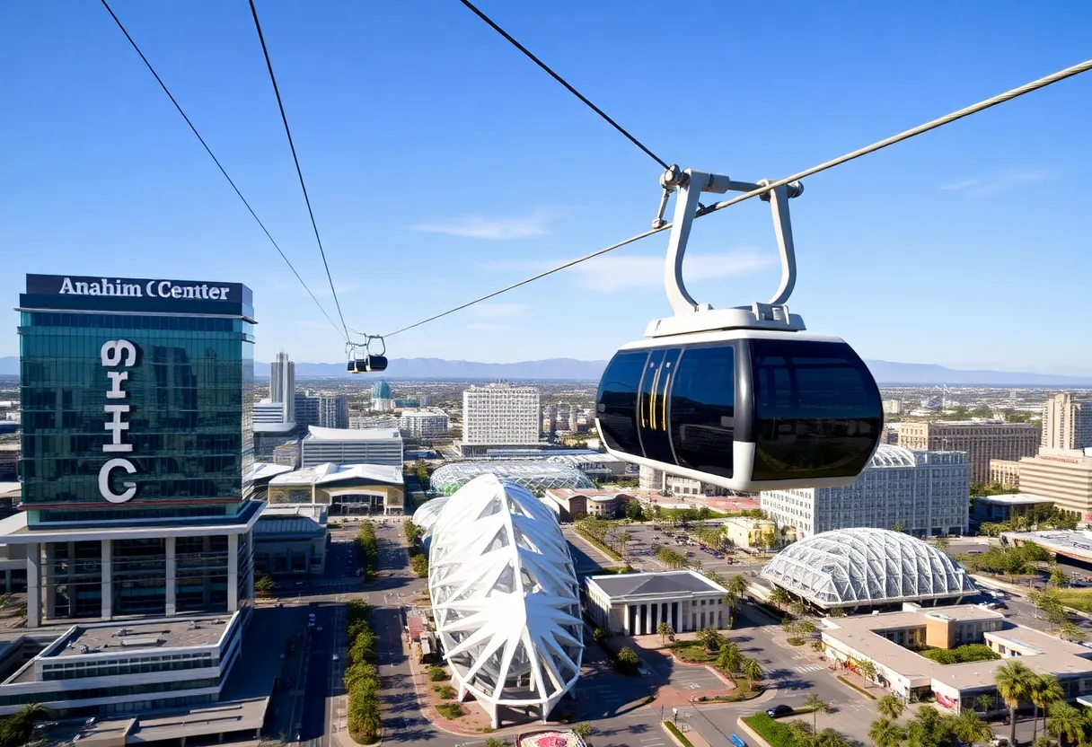 Concept art of an aerial gondola system in Anaheim