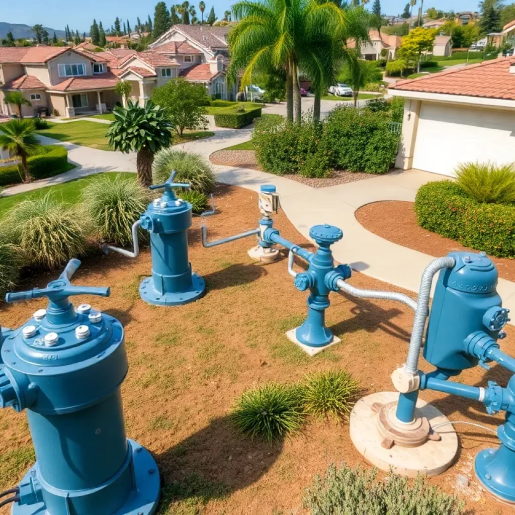 Water pumps in a residential area of Anaheim Hills designed to prevent landslides