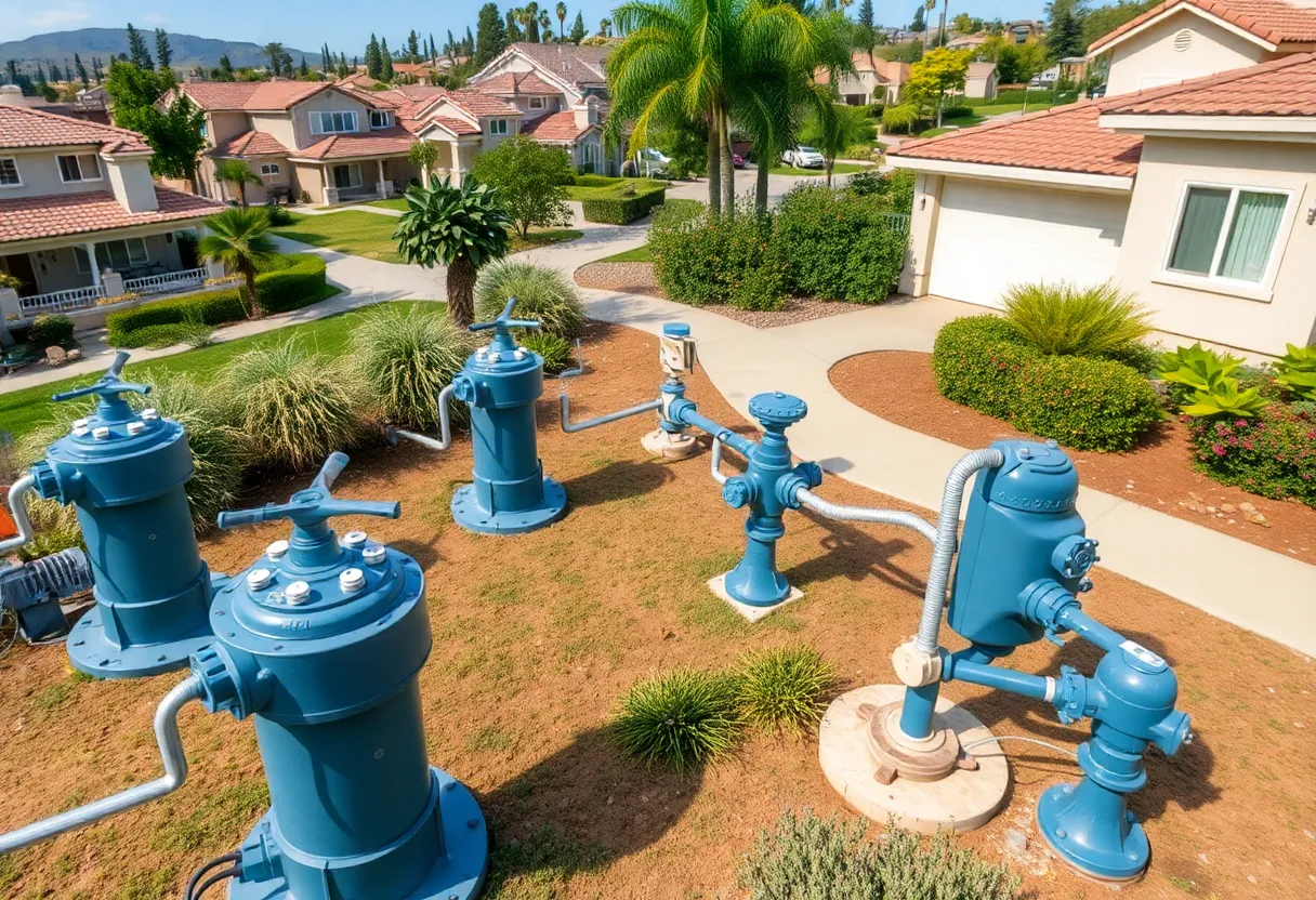 Water pumps in a residential area of Anaheim Hills designed to prevent landslides