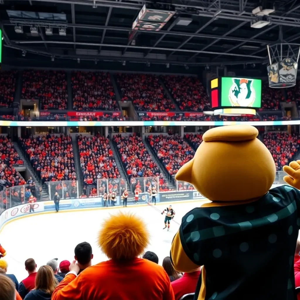 Fans cheer for the Anaheim Ducks at a hockey game