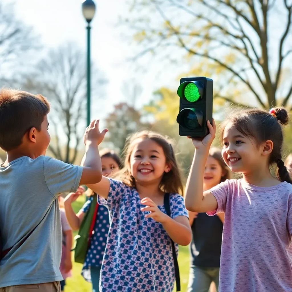 Children participating in a game of Red Light, Green Light at Yorba Regional Park in Anaheim