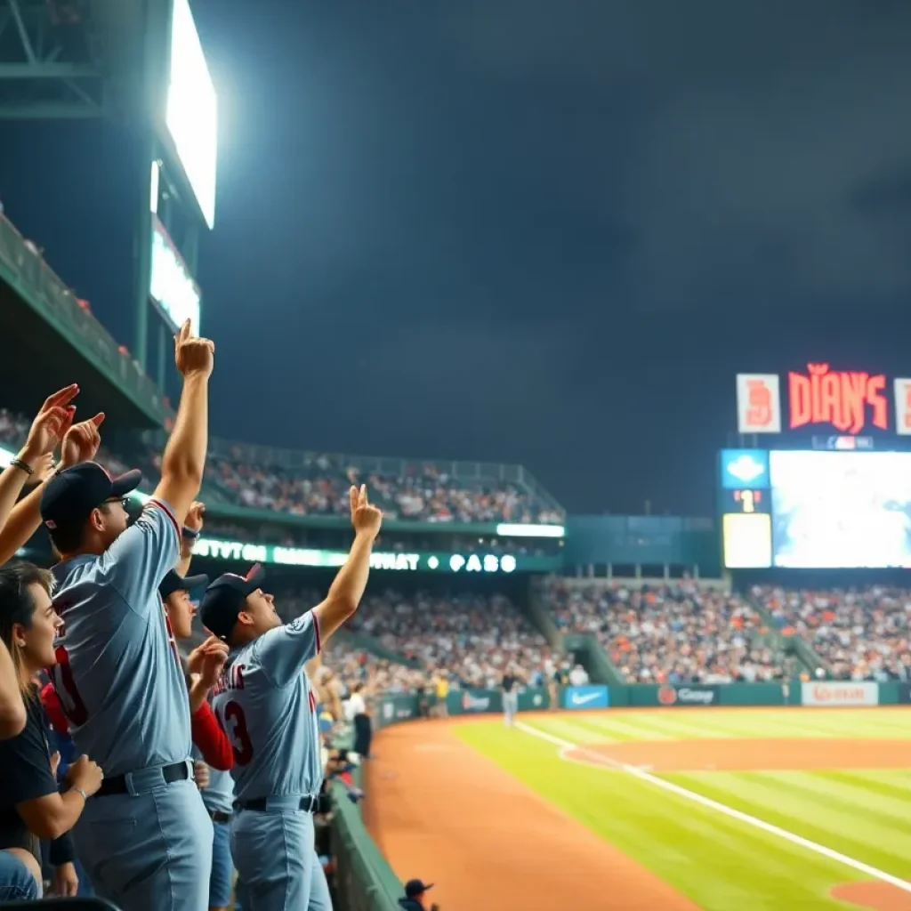 Los Angeles Angels team celebrating a win at Angel Stadium