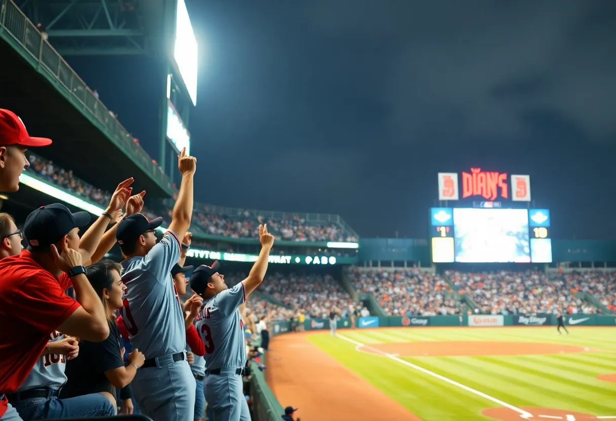 Los Angeles Angels team celebrating a win at Angel Stadium