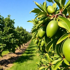 Avocado trees in California lush with ripe avocados ready for harvest.