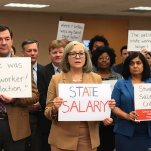 State workers in California discussing budget impact