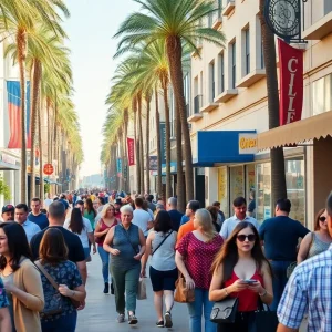 Busy California street illustrating consumer confidence growth