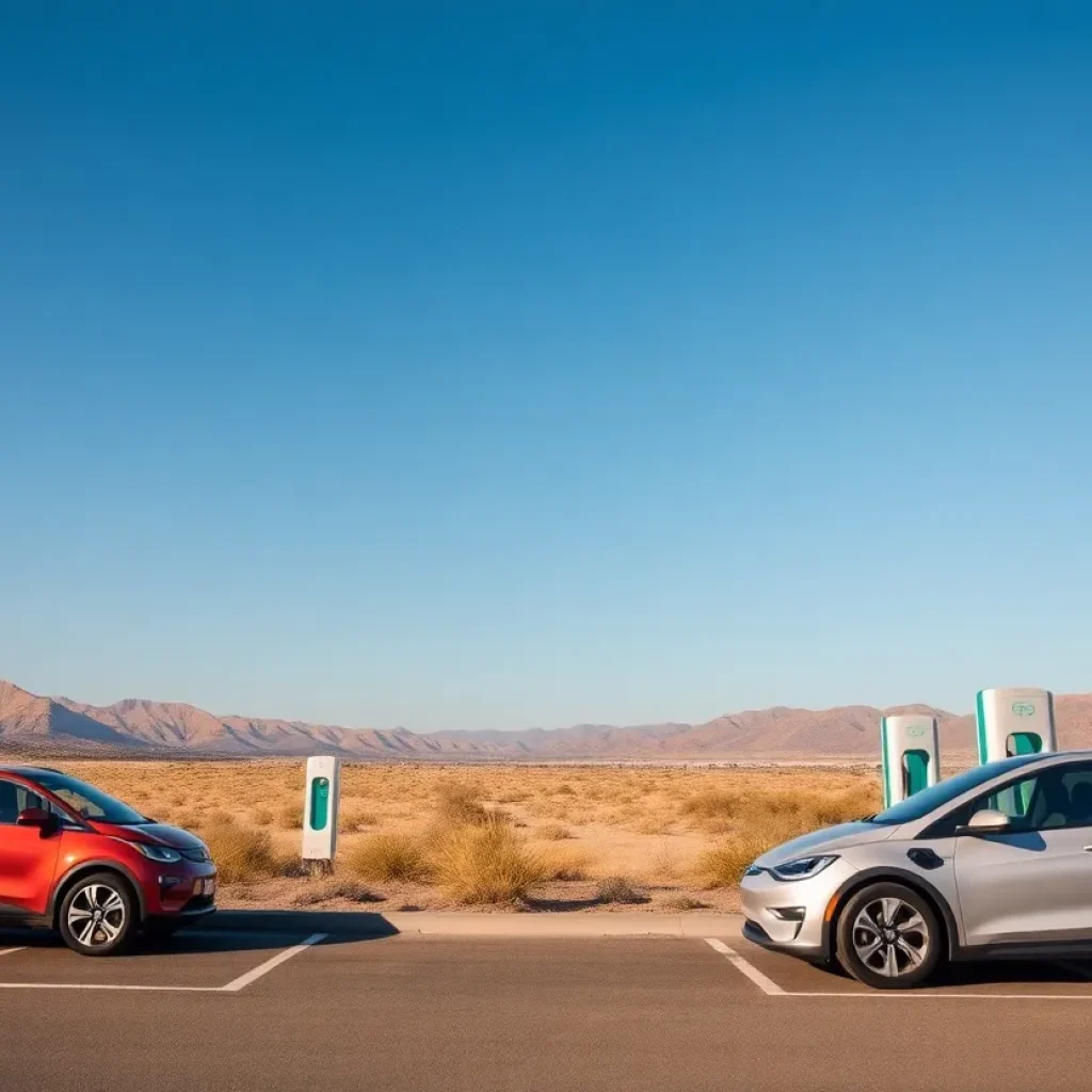 Landscape with electric vehicles in California, representing clean air initiatives.
