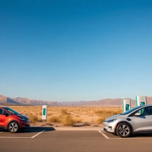 Landscape with electric vehicles in California, representing clean air initiatives.