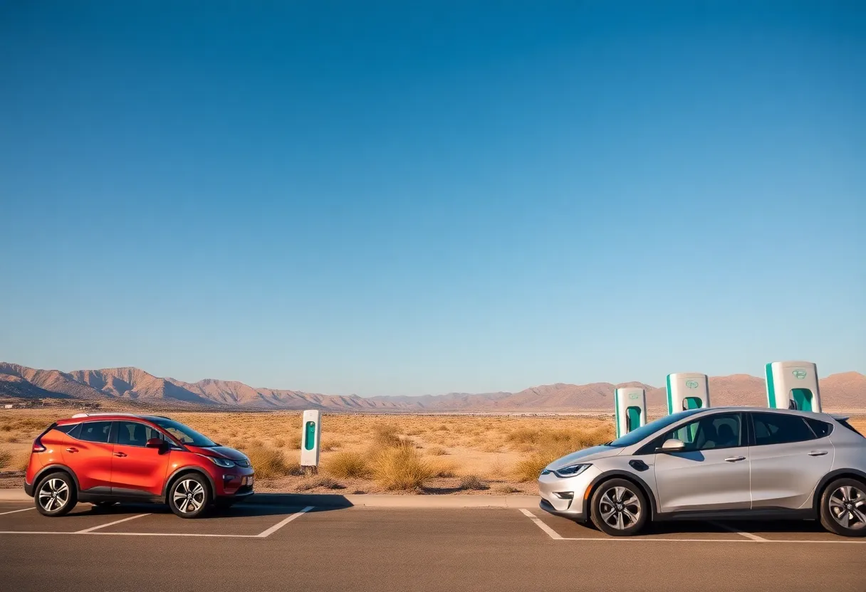 Landscape with electric vehicles in California, representing clean air initiatives.