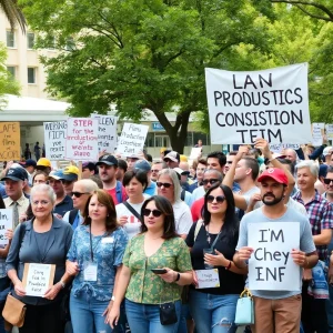 Crowd of supporters at the California film industry rally