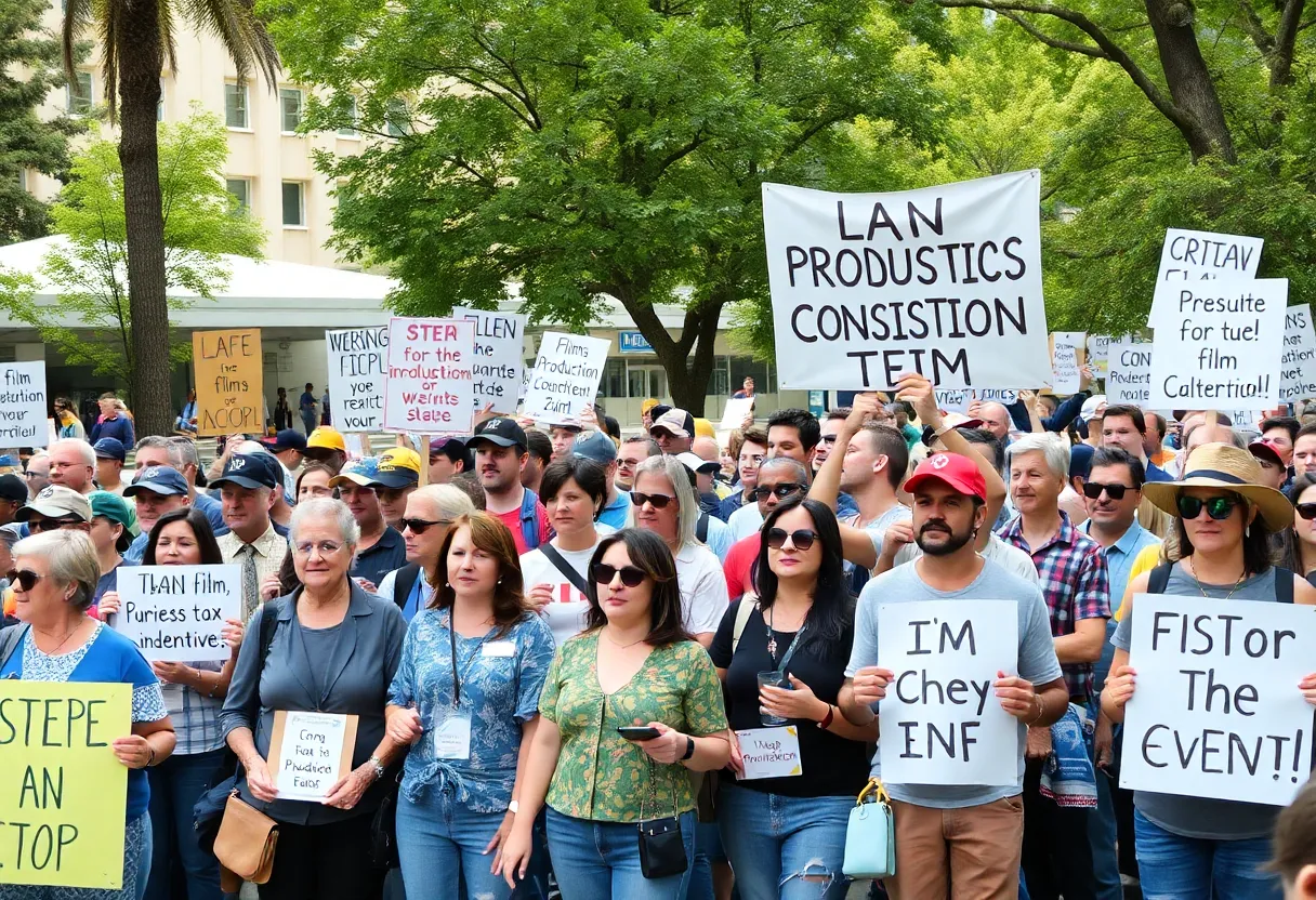 Crowd of supporters at the California film industry rally