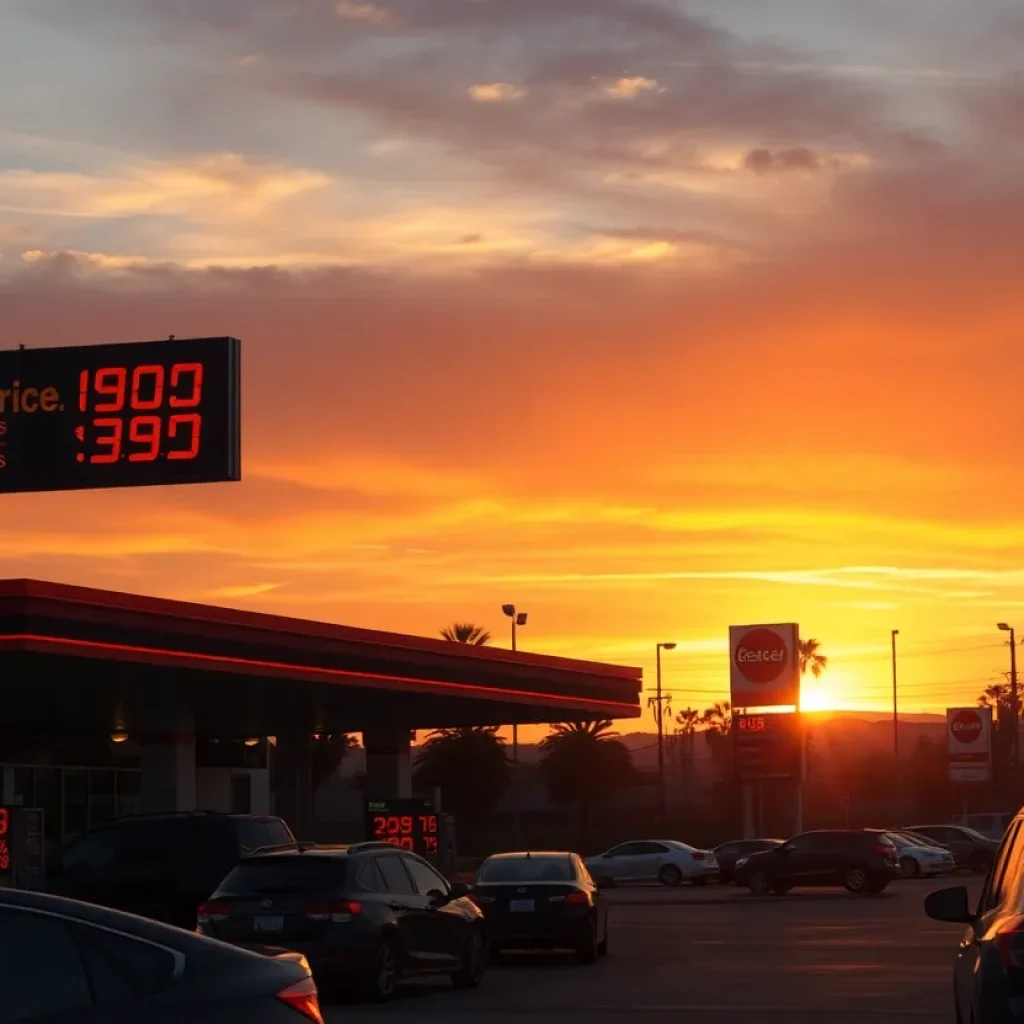 Gas station in California displaying high gas prices
