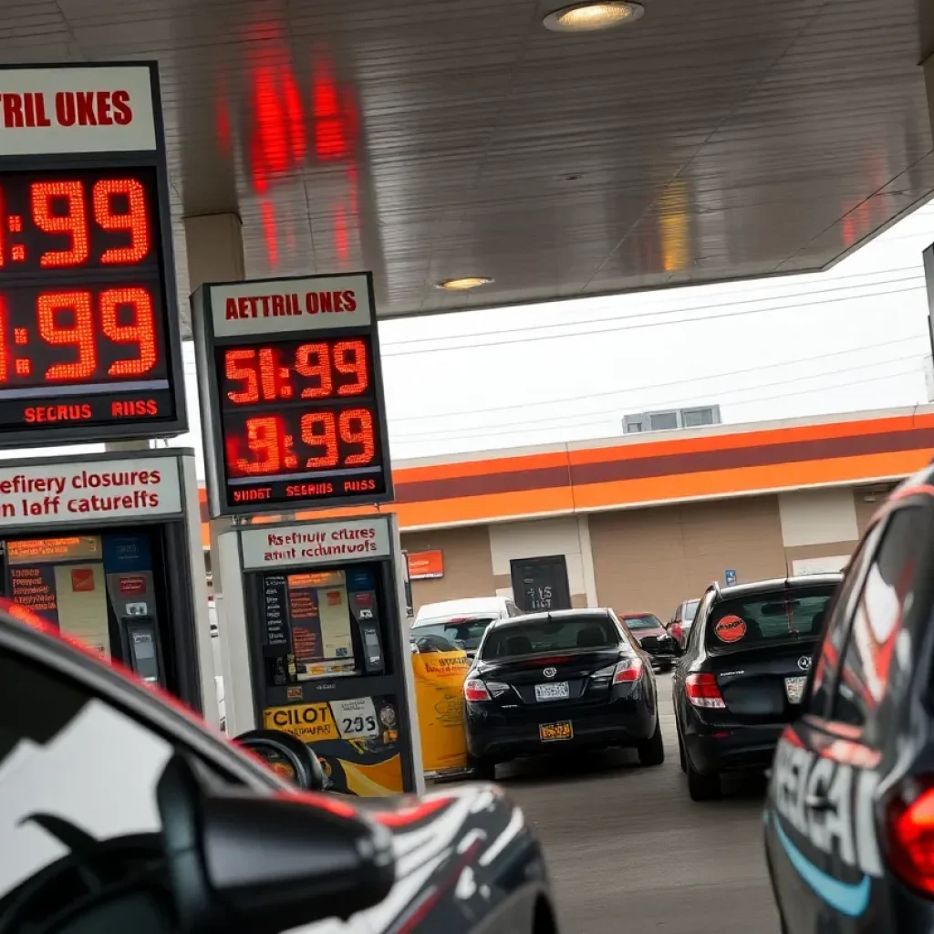 Gas station with high prices amid concerns of refinery closures in California