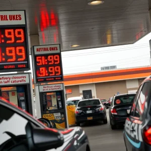 Gas station with high prices amid concerns of refinery closures in California