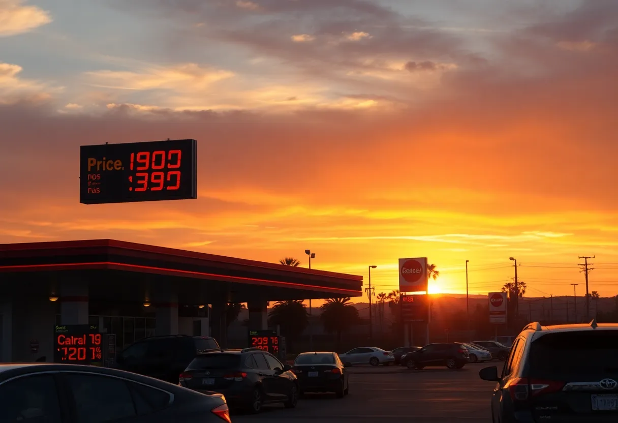 Gas station in California displaying high gas prices