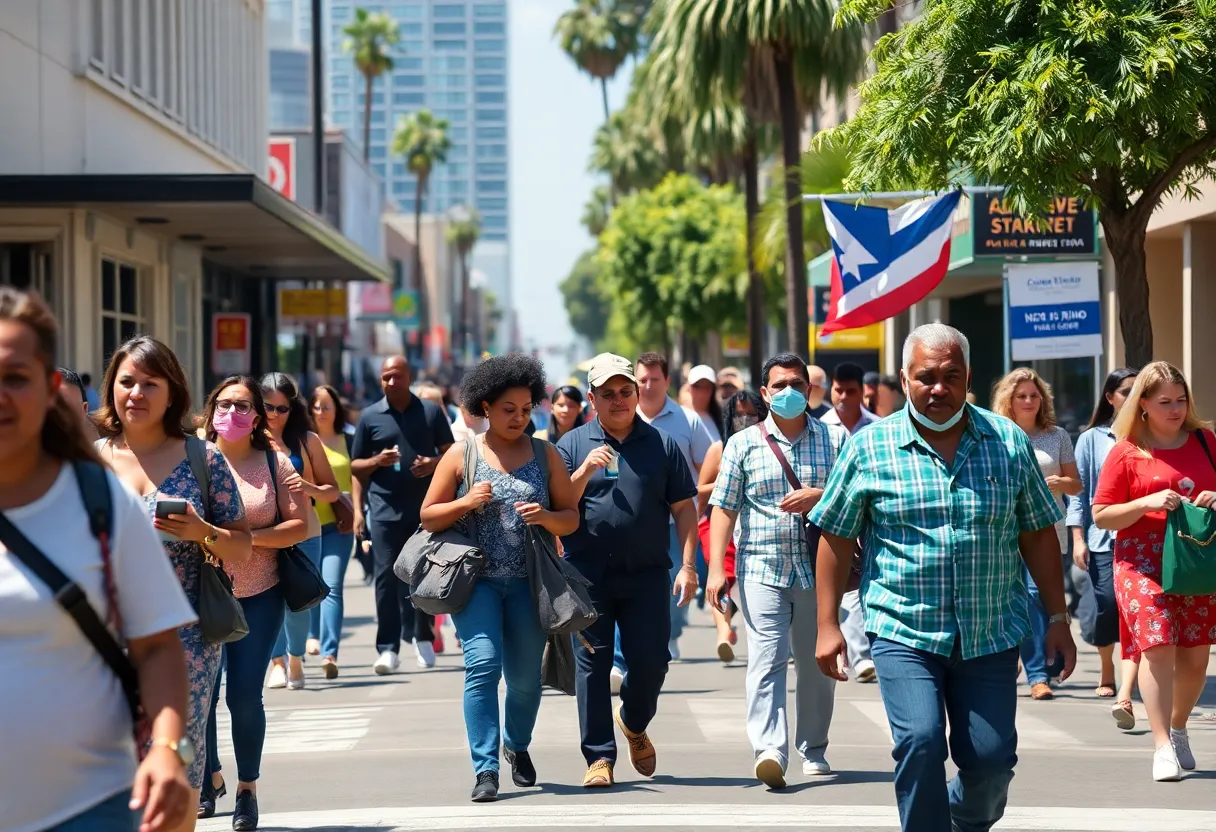 Crowd of diverse Californians engaged in political discussions
