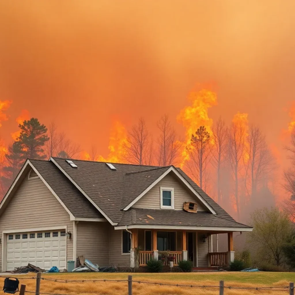 A house in a wildfire-affected area illustrating the impact of climate change on homeowners' insurance.