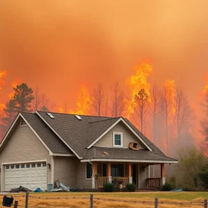 A house in a wildfire-affected area illustrating the impact of climate change on homeowners' insurance.
