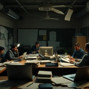 Journalists working in a newsroom facing financial challenges