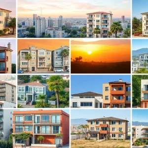 Collage of California rental apartments and urban life