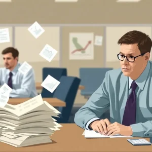Illustration of concerned California state workers facing budget cuts