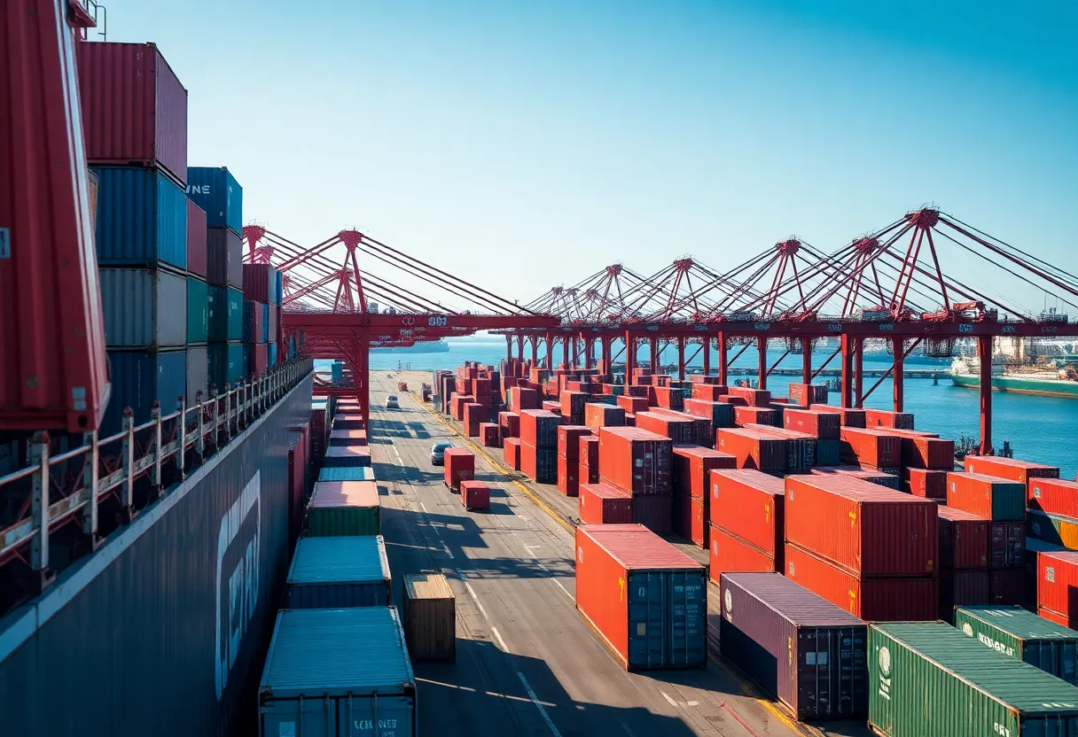 Containers at a California trade port