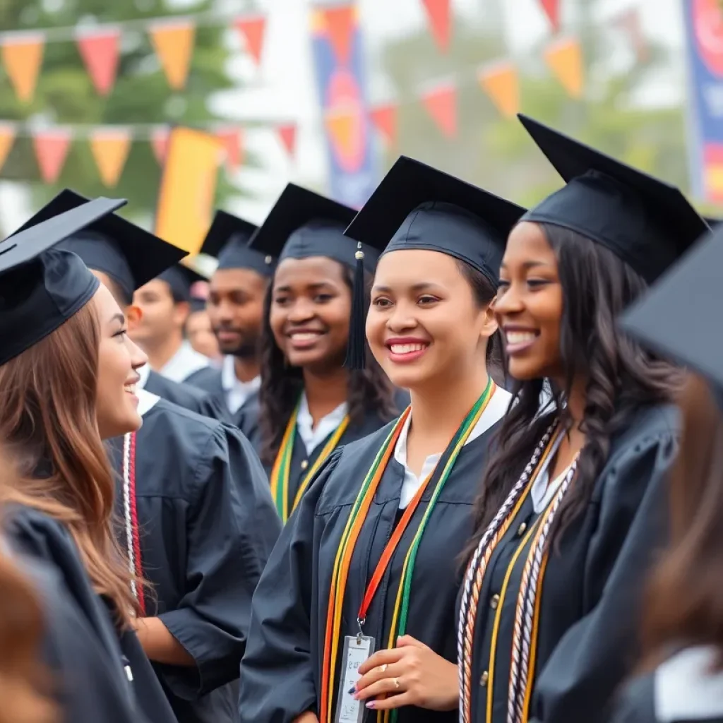 Graduates celebrating at College of the Canyons commencement ceremony
